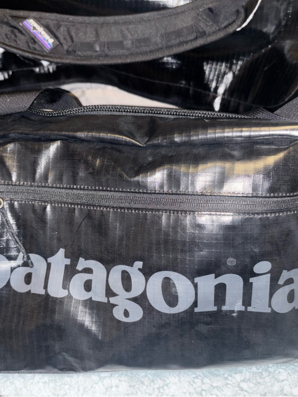 Patagonia Black Duffel Bag with Gray Logo